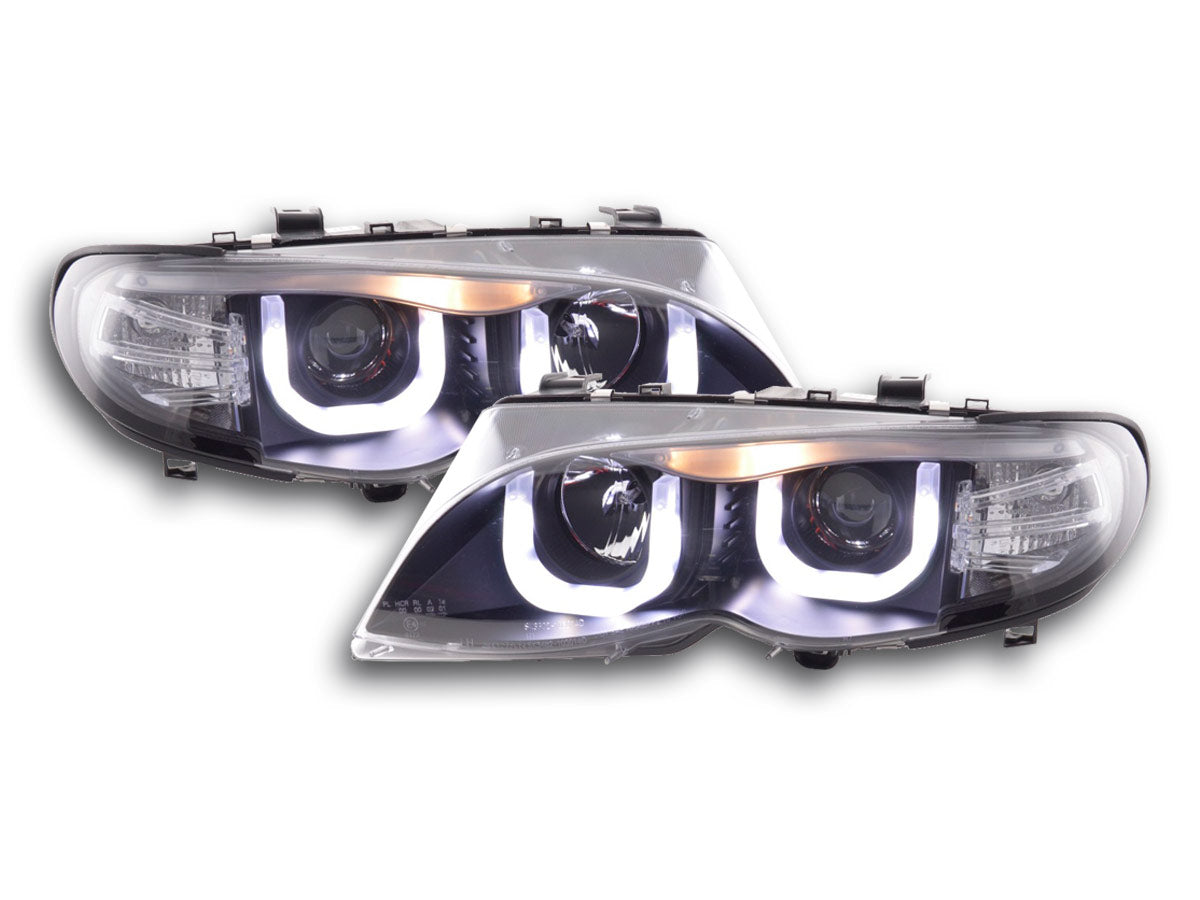 Scheinwerfer Set Angel Eyes BMW 3er E46 Limo/Touring 02-05 schwarz für Rechtslenker Scheinwerfer Set Angel Eyes BMW 3er E46 Limo/Touring 02-05 schwarz für Rechtslenker